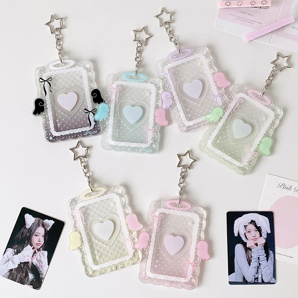 Kpop Transparent Acrylic 3in Card Holder Cute Girl Idol Photo Storage Card Bag Pendant Decorative Keychain Id Protection Cover