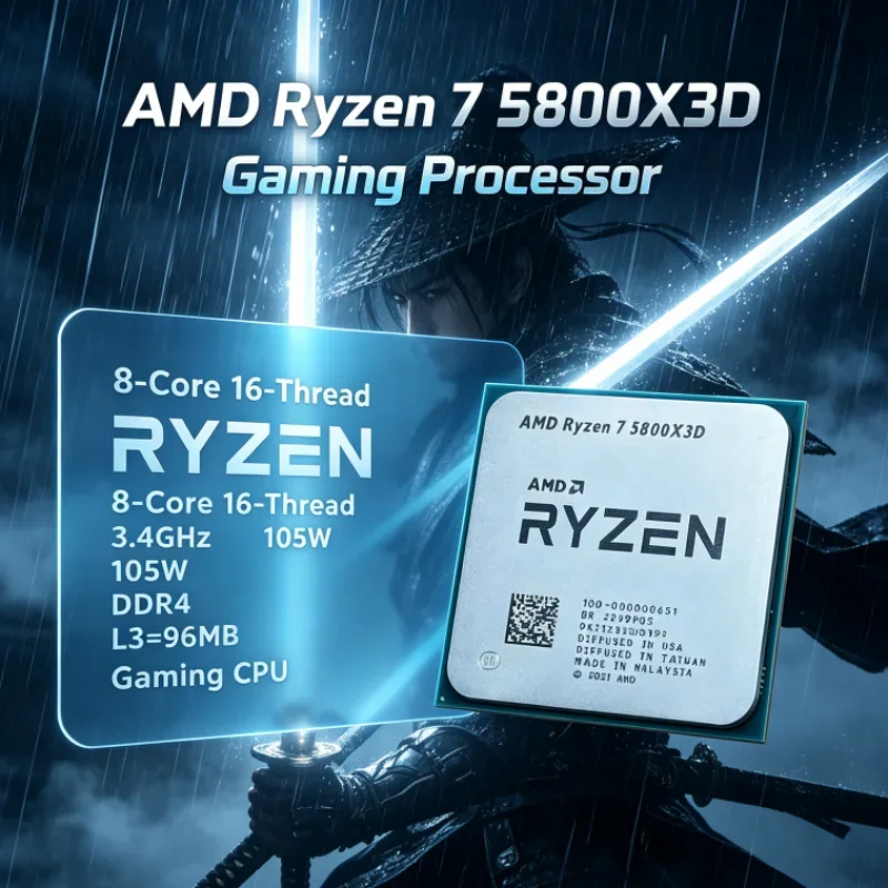 AMD R7 5800X3D 96 MB 105W CPU Processor 7nm Gaming Processor DDR4 Ryzen 7 8-Core 16-Thread 3.4 GHz for Office