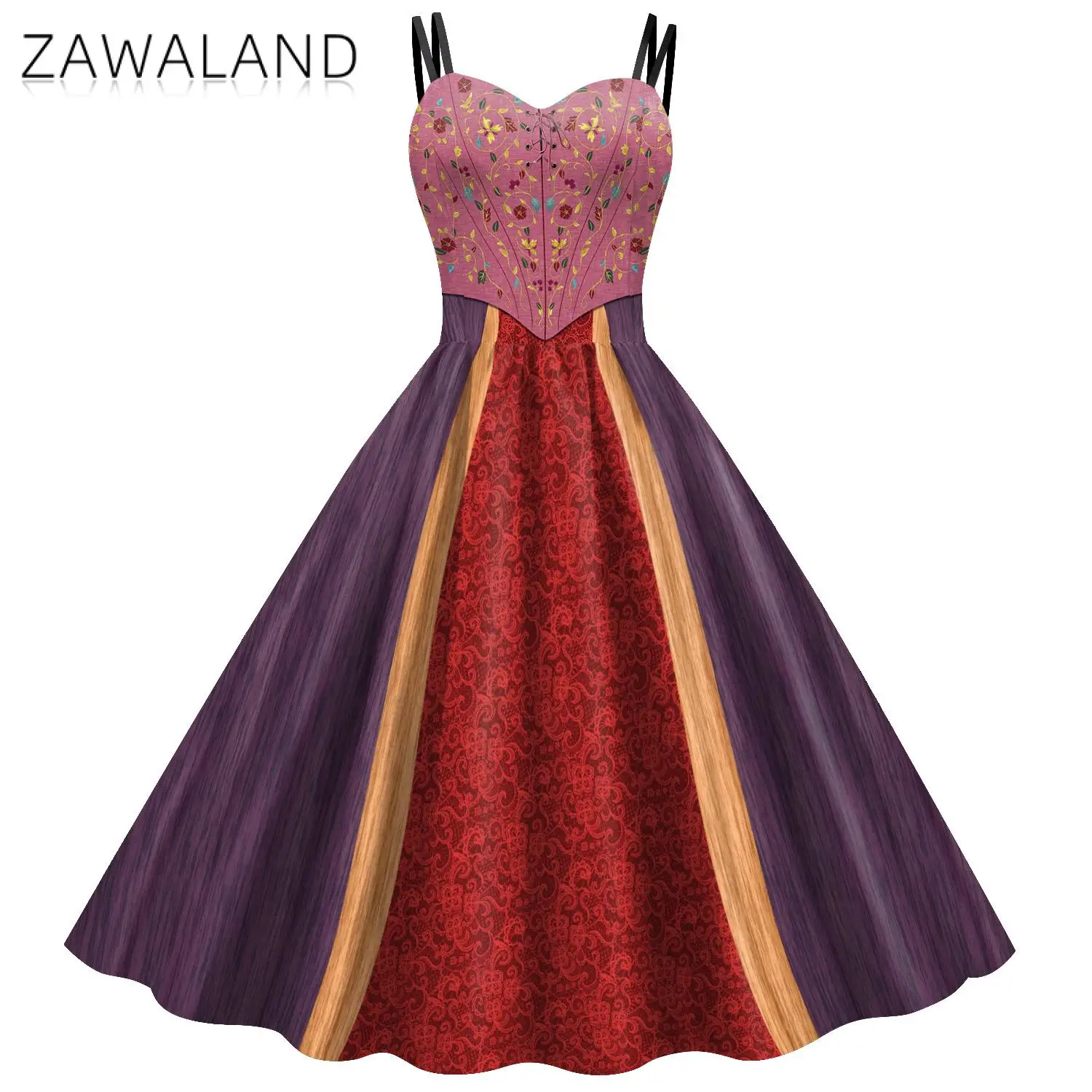 

Zawaland Cosplay Witch Dress for Women Costume Adult Halloween Party Slip Dress Up Girl Adult Fancy Clothing Rockabilly Dress