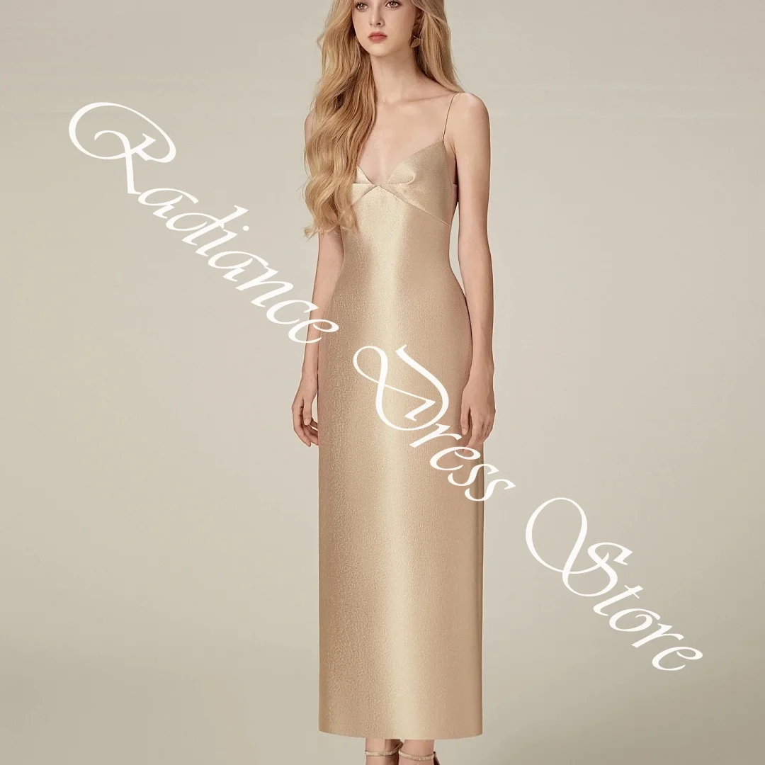 Customized High Quality Satin Straight Spaghetti Straps Evening Dresses Strapless Sleeveless Zipper Back Celebrity Gow