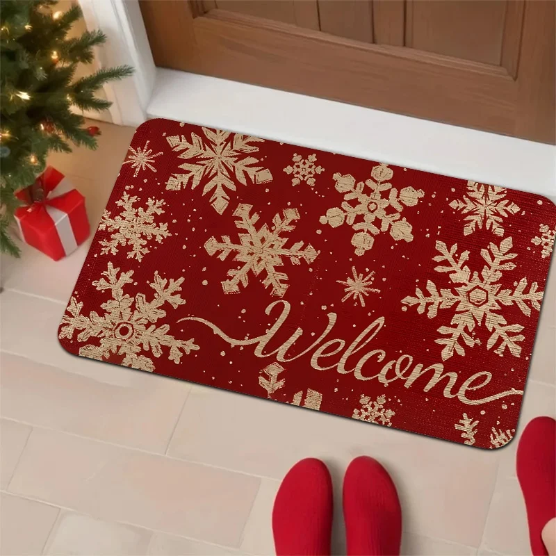 Candy Cane HOME Christmas Doormat, Peppermint Letter Snowflake Printed Floor Rug, Indoor Holiday Door Mat
