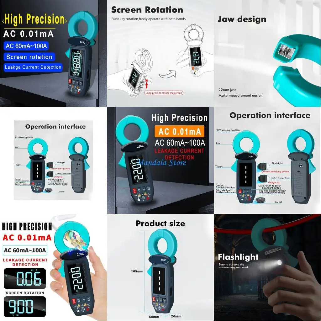 

U2JC Rotatable Display Clamp Meter With Large Color Screen For Optimally Visibility In Any Lighting Auto Ranging Data Storage