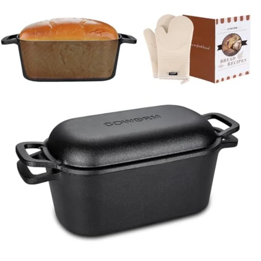 

3.6QT Oval Dutch Oven for Bread Baking - Pre-Seasoned Cast Iron Sourdough Bread Pan with Lid black even heat retention and supe