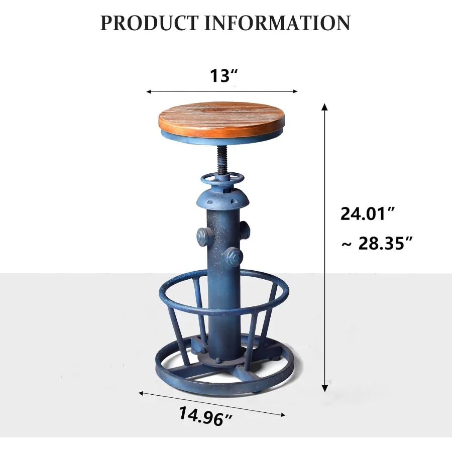 Aged Steampunk Deco Industrial Round Bottom Adjustable Height Cafe Coffee Retro Vintage Fire Hydrant Design Pub Kitchen Counter