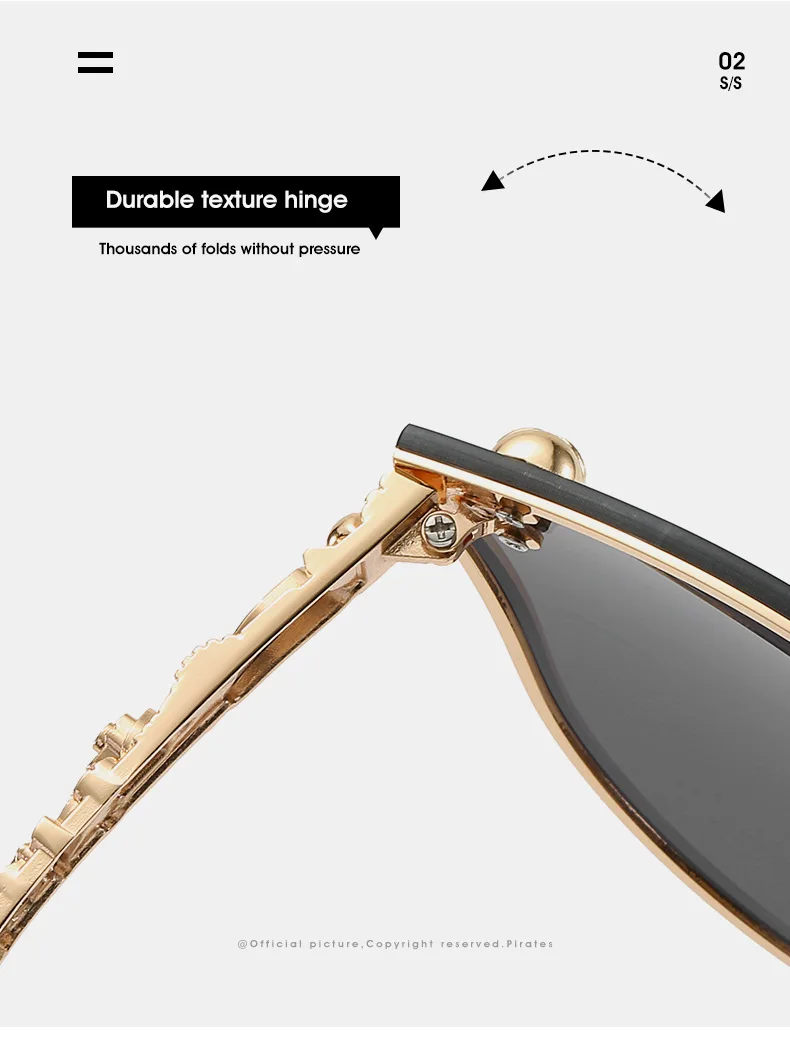 Gothic Schädel Sonnenbrille Frauen Männer Cat Eye Geschnitzt Metall Persönlichkeit Randlose Reflektierende UV400 Sonnenbrille – Detail 6