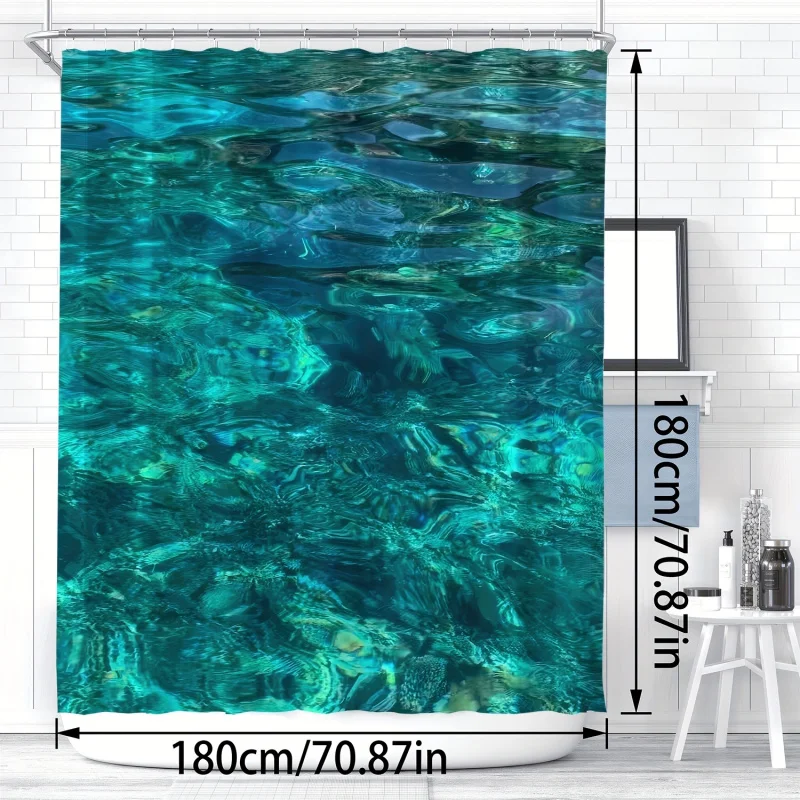 Ocean Bliss: 1pc Waterproof Shower Curtain with Ocean Waves & Coral Reef Design - Durable Polyester, Machine Washable, Includes