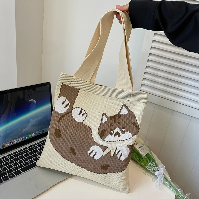 Sac à main de dessin animé de grande capacité pour femmes, sac de livre universitaire, sac de vacances simple et décontracté, chat mignon, mode, ogo, femme