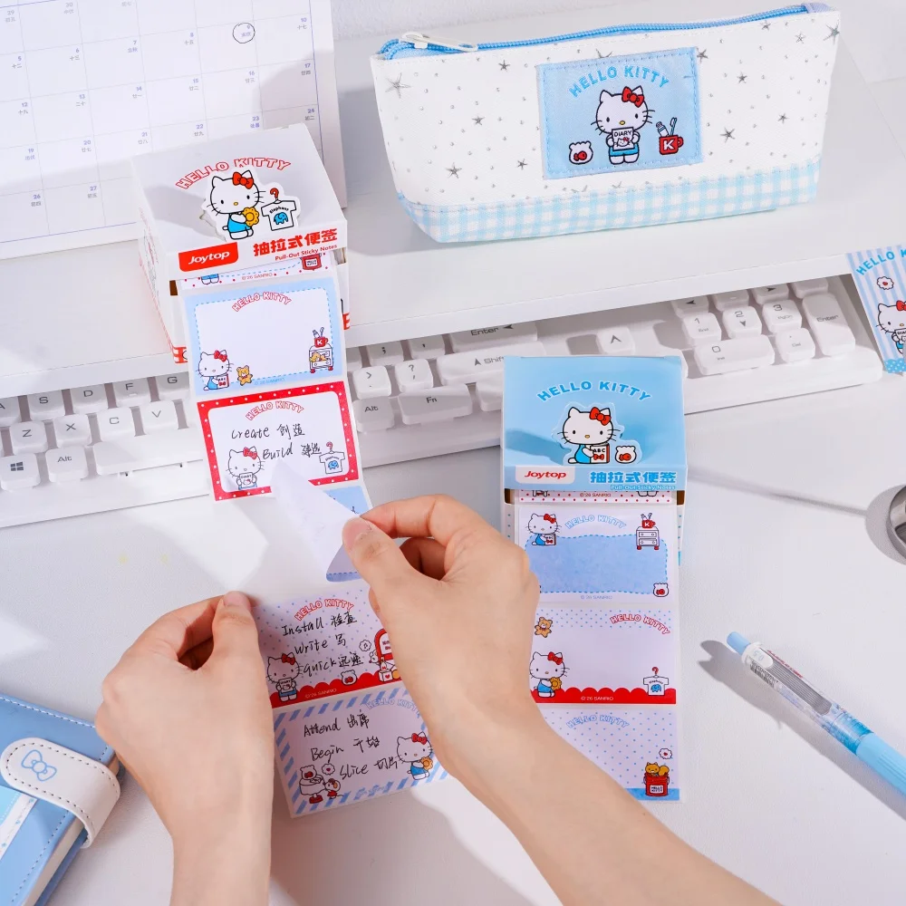 126Pcs Genuine Sanrio Hello Kitty Pull-Out Sticky Notes Kawaii Kt Cat Self-Adhesive Message Memo Cartoon Study Stationery Gifts