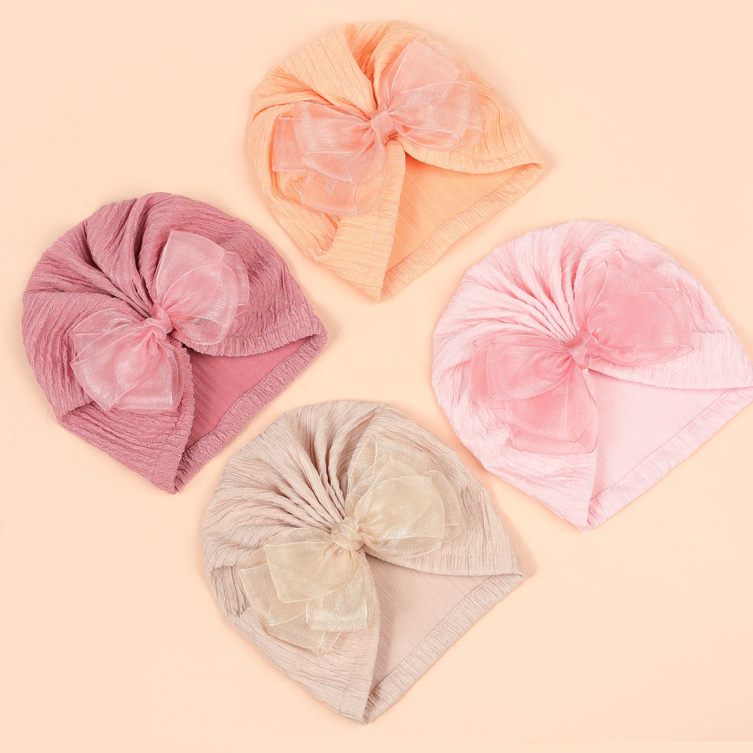 Baby Cotton Ribbed Turban Lace Bow HeadWaps Toddler Babes India Turban Hat for Kids Girls Boys Knitted Beanie Caps Baby Headwear