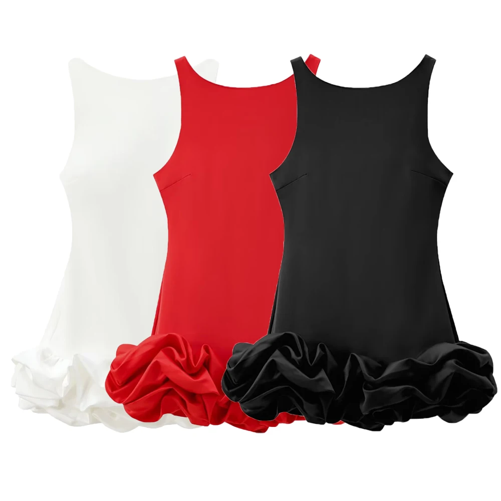 HXAO Women\'s Dress Red Short Dresses Ruffle Backless Black White Mini Dress Sexy Party Dresses