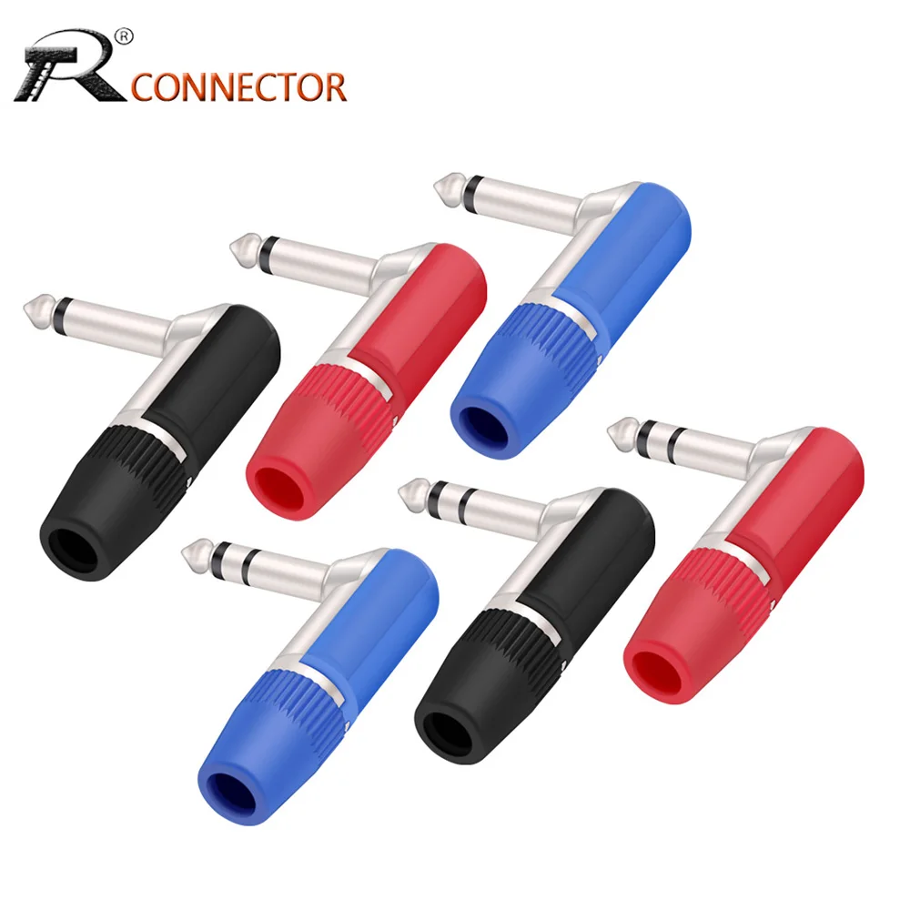 1szt 6.35 Jack Głośnik Mikrofon Wtyczka 1/4'' 6.35mm 2/3 Bieguny Mono/Stereo Męskie Jack Kątowy Adapter Wtyczki Gitarowej Złącze