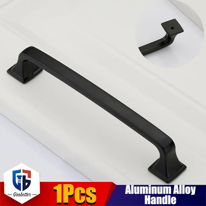 1Pc Black Aluminum Alloy Cupboard Handle Kitchen Cabinet Door Knob Furniture Drawer Pulls Bar Handle Single Hole / 96mm-768mm