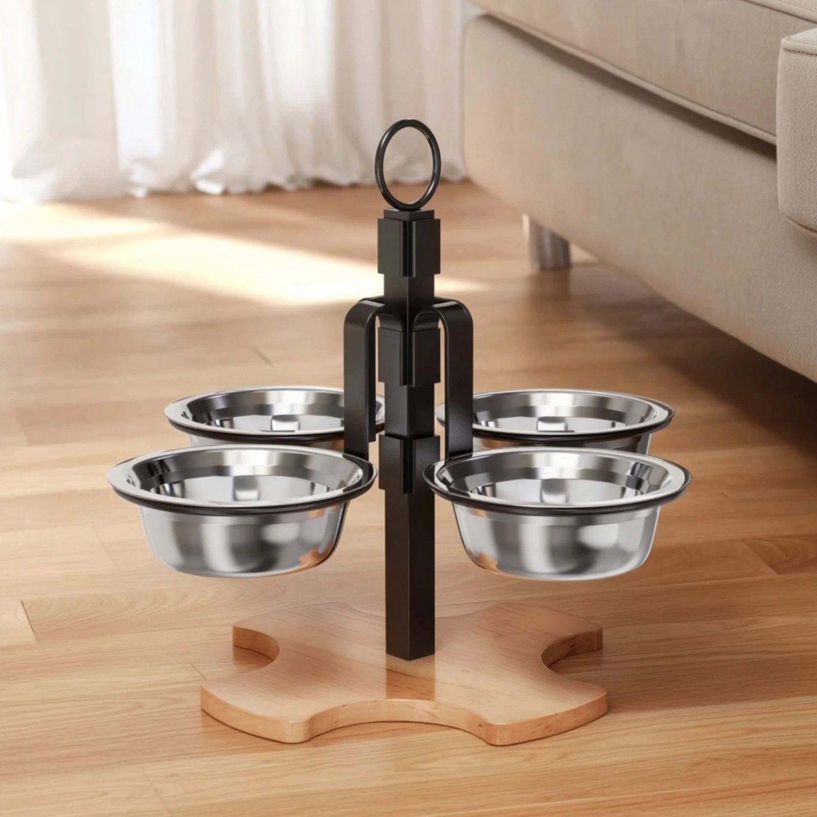 Raised Cat Bowl Holder with Four Bowls Space-Saving Cat Bowl Stand Elevated Pet Feeder Long-Lasting Raised Pet Feeding Station view 4