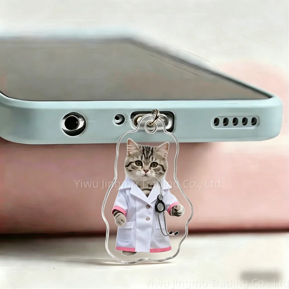 

Doctor Nurse Cat USB C Dust Plug Keychain, 2D acrylic cute cat ornament, dustproof Type C port protector for all USB C phones