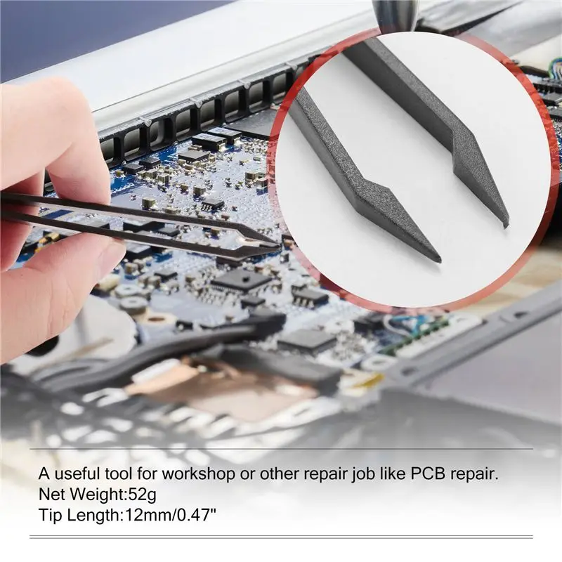 A77I Pinzetta antistatica con punta in plastica nera da 10 pezzi, lunghezza 12 cm