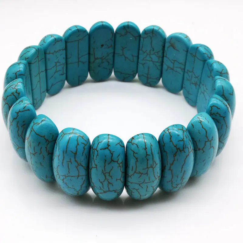 1pcs Fashion Elliptical New Turquoise Elastic DIY Handmade Bead Chain Ethnic Style Turquoise Hand Row Bracelet