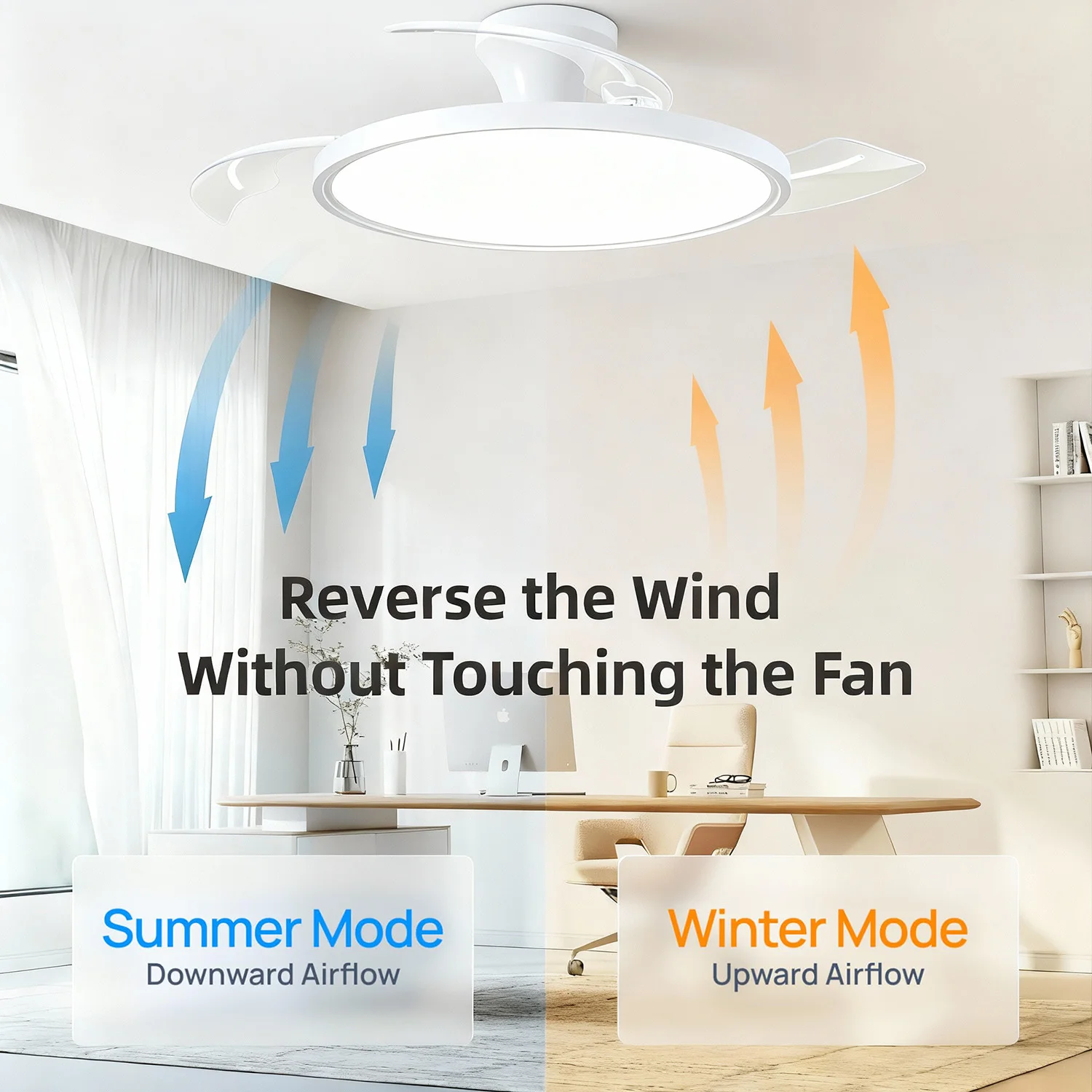 IRALAN Invisible ventilateur de plafond lumière chambre salon salle à manger LED plafonniers moderne ventilateur de plafond lampe pales de ventilateur rétractables