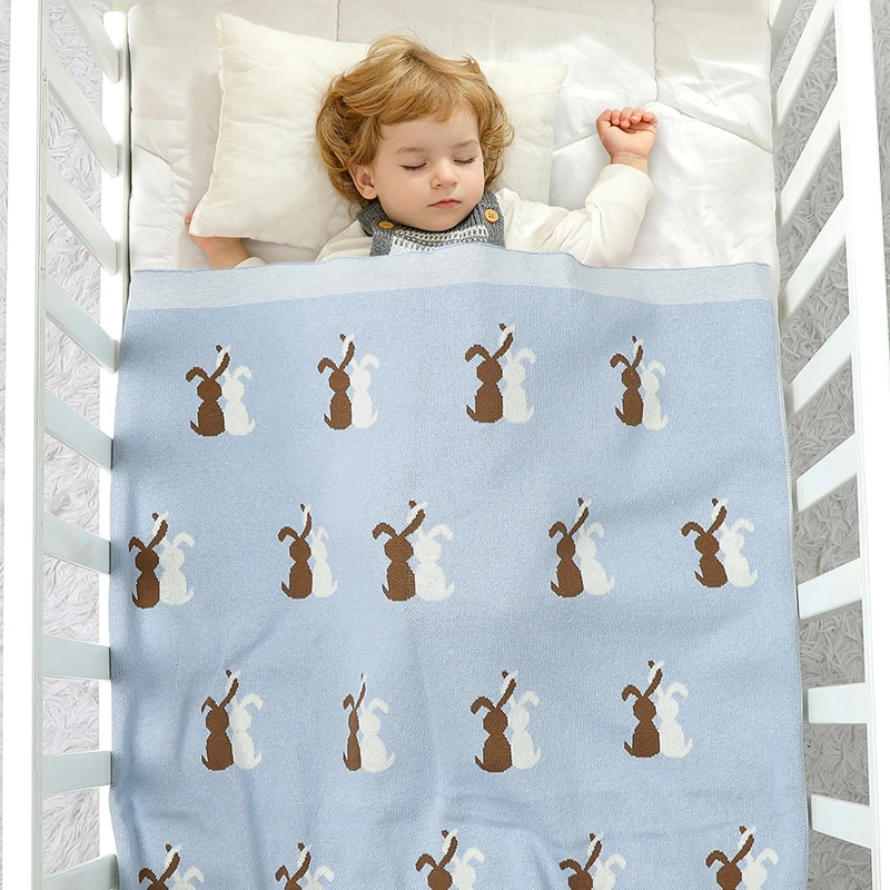 Baby Blanket Cotton Knit Infant Girl Boy Bedding Quilt 90*70CM Plaid Newborn Stroller Swaddling Cute Cartoon Rabbits Super Soft