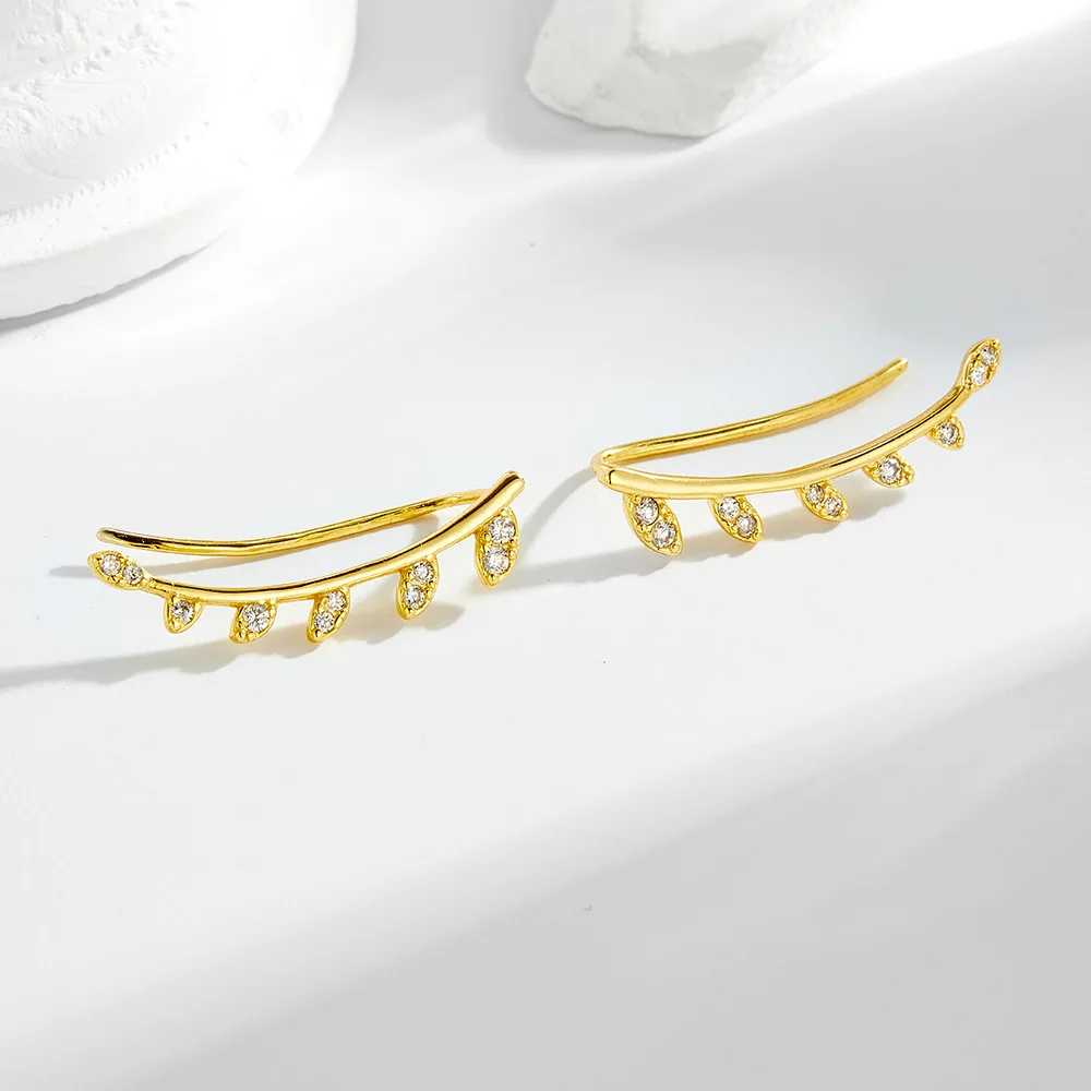 Withered Silver Studded Diamond Leaf Ear Clip Earrings Female Leaf Earrings And Earrings Women's Earrings Ear Cuffs