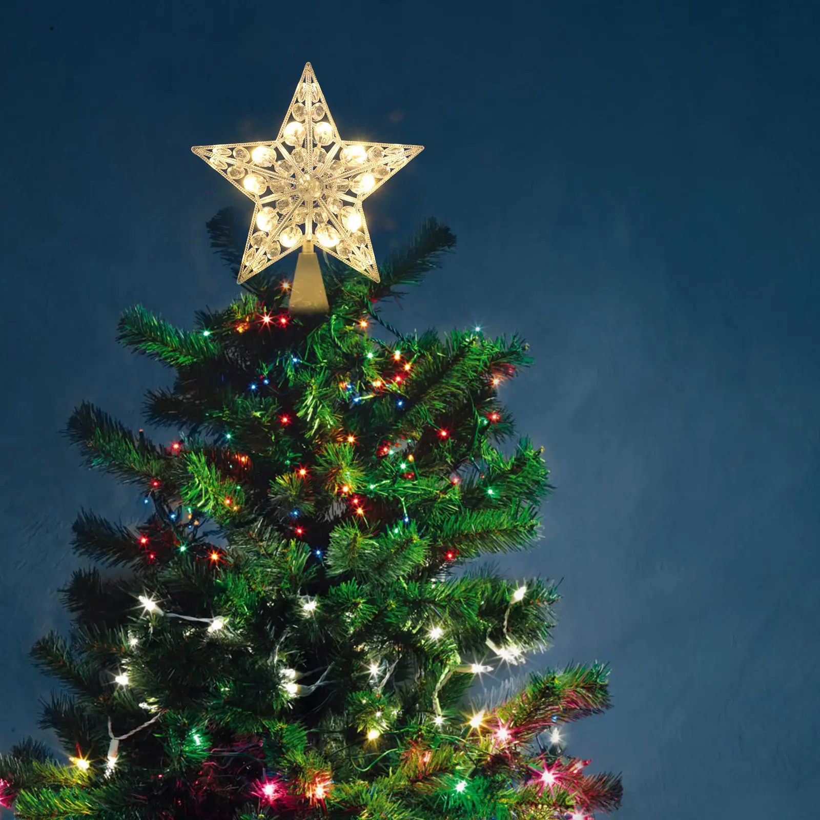 

1pc Star Shaped Light Lovely Dazzling Christmas Tree Topper Decor Premium Material Festive Party Home Decoration Supply