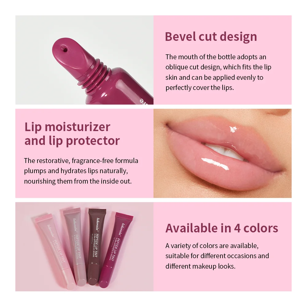 Getinte lippenbalsemset - 4-delige peptide hydraterende lippenbalsem, gelei lippenbalsem, Valentijnsdag lipmake-up cadeau voor vrouwen