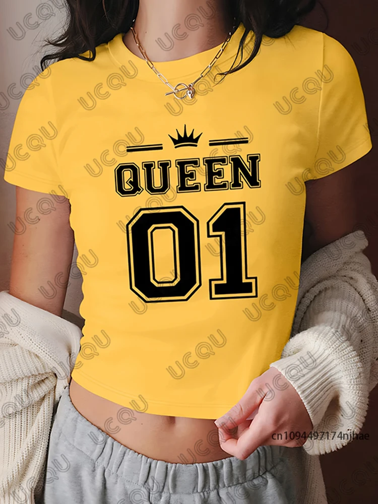 Camiseta con estampado de Reina No.01, Top corto de manga corta para mujer, ropa de calle, camisetas deportivas de fútbol, camisetas informales Y2k 2026