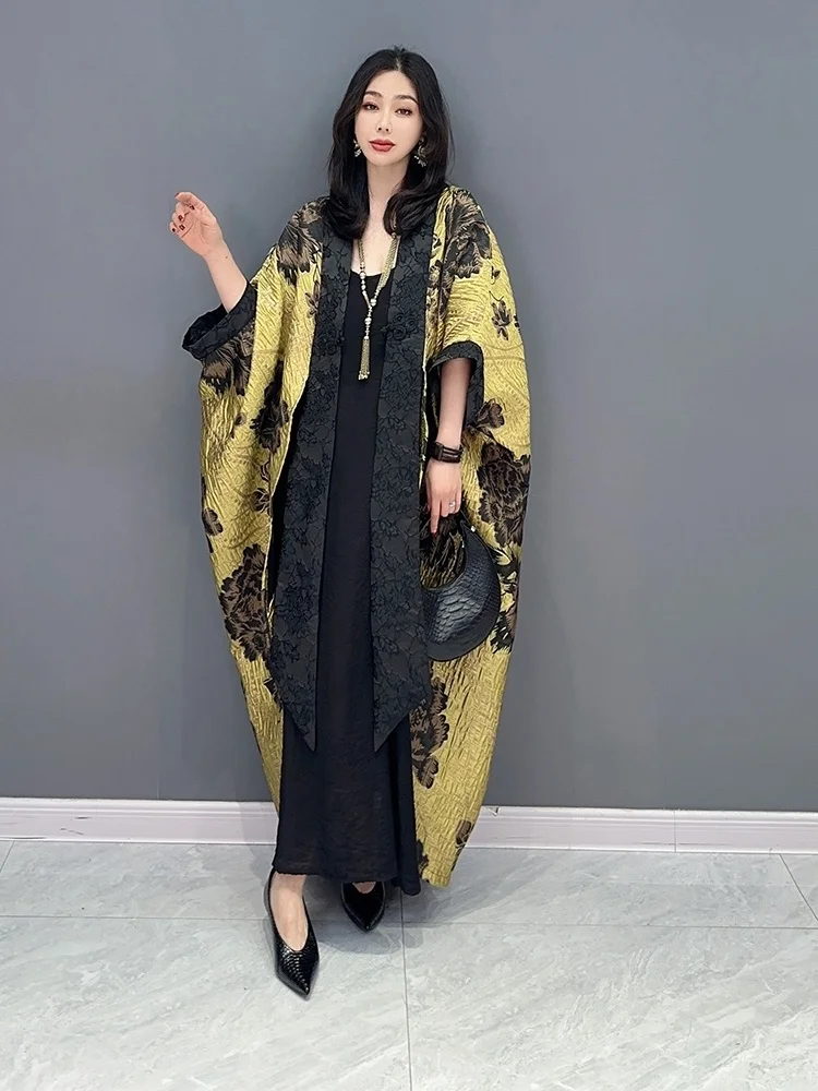 2024 Spring Summer New Dark Flower Trench Casual Large Bat Sleeve Cardigan Top Girl Versatile Chinese Style Trendy ZY574