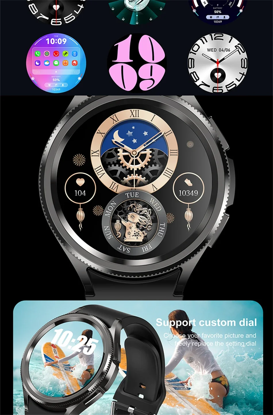 2026 Neue Watch 6 Classic Smartwatch für Damen, modisch, mit Bluetooth-Anruf, Sprachassistent, Gesundheitsüberwachung, kompatibel mit Android und iOS, Smartwatch für Herren – Detail 9