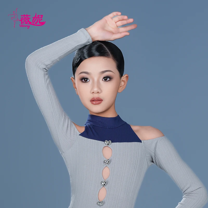 Venny Style Latin Dance Wear Girls Practice Set: Premium Long Sleeve Halter Top & Flared Pants Separates, New Slim Fit Modern