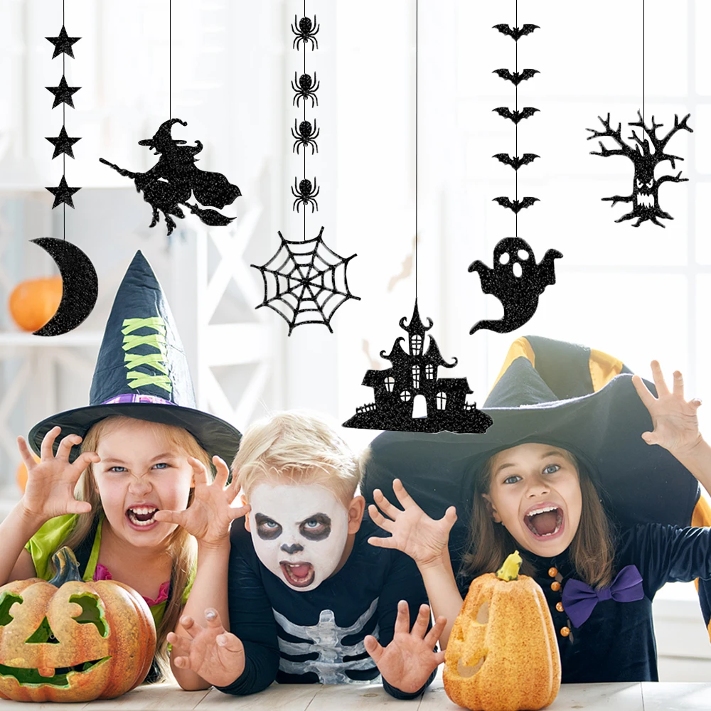 Halloween Swirl Banner Girlande Kürbis Geist Fledermaus Spinne Decke hängende Anhänger Halloween Dekoration für Home Party Supplies – Detail 3