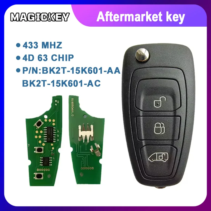 Aftermarket Key 3 button 434MHz Flip Key For Ford Transit / Custom 2014-2016 Remote Key Fob FCCID BK2T-15K601-AA/ AB/ AC