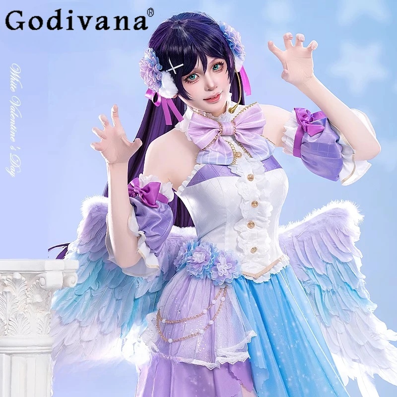 ホワイトバレンタインデー天使スカートセット女性ゲームゴージャスな素敵なスカートスーツ女性の弓襟制服コスプレ衣装