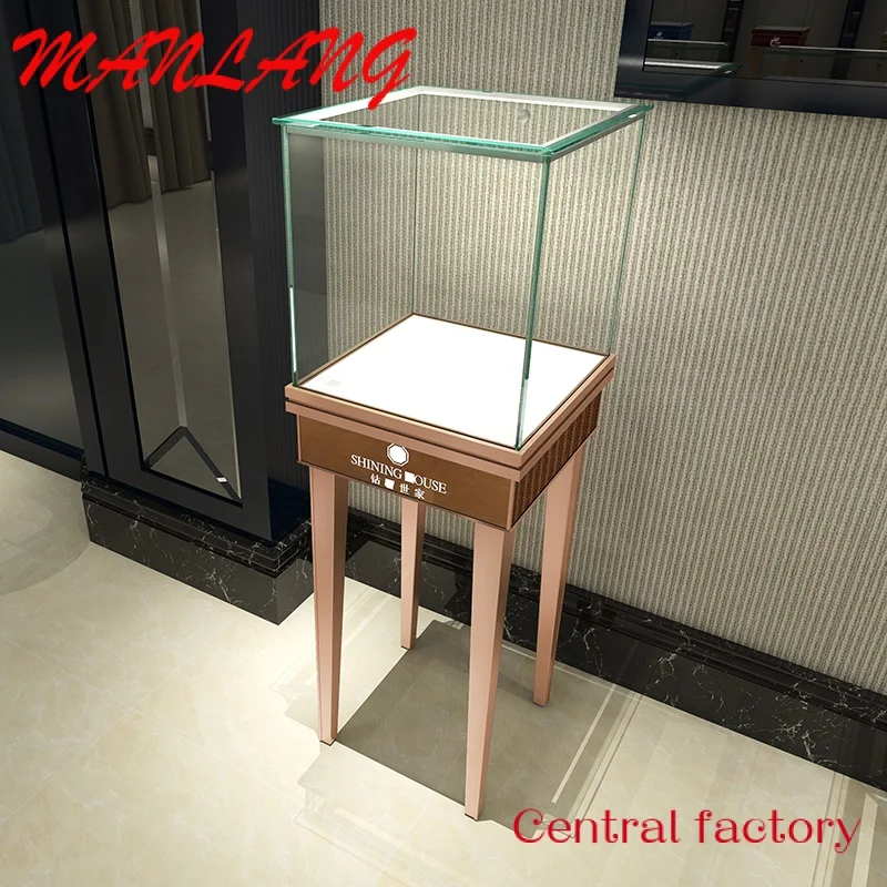 Custom  Jewellery Store Ultra White Glass Display Cabinet Metal Jewelry Display