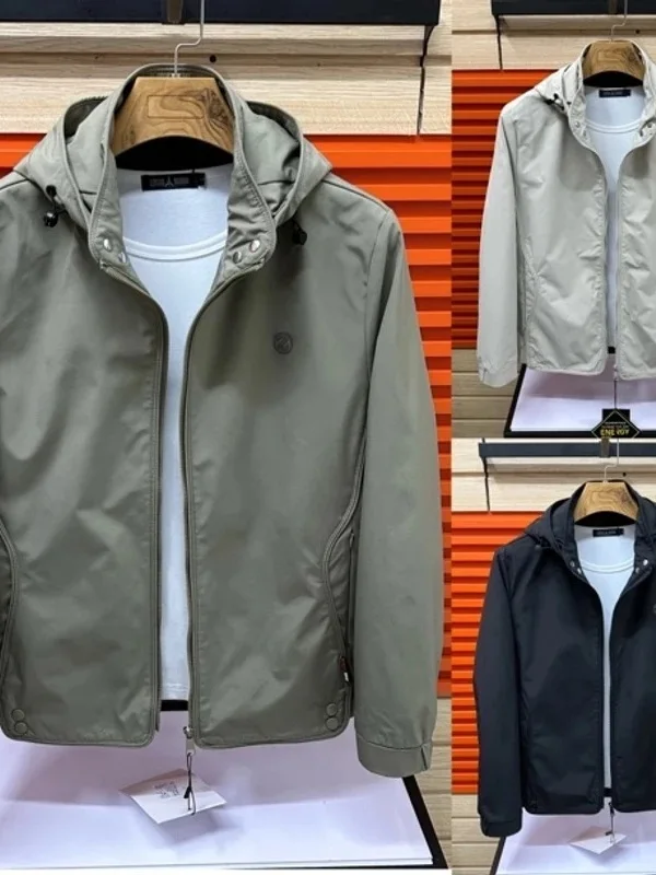 

Мужская демисезонная куртка с капюшоном, съемным капюшоном, модная мужская одежда, приталенный крой, длинный рукав, застежка-молния, чистый хлопок...