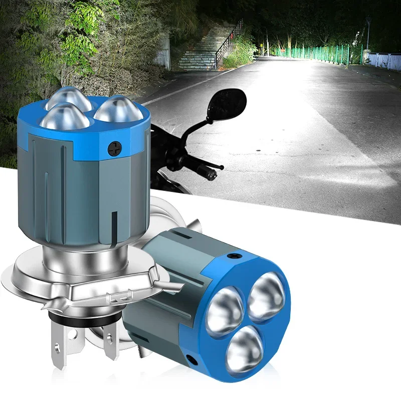 1PCS BA20D H4 LED 3 Lenses Motorcycle Headlamp Bulb 1: 1 H6 White Yellow Lime Highlight Moto Spotlight Scooter Moto Accessories
