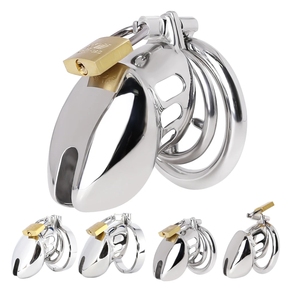 New Chastity Cage Male Stainless Steel Husband Loyalty Cock Cage Penis Ring Lock Anti Off Spike Cock Ring BDSM Sex Toys For Men