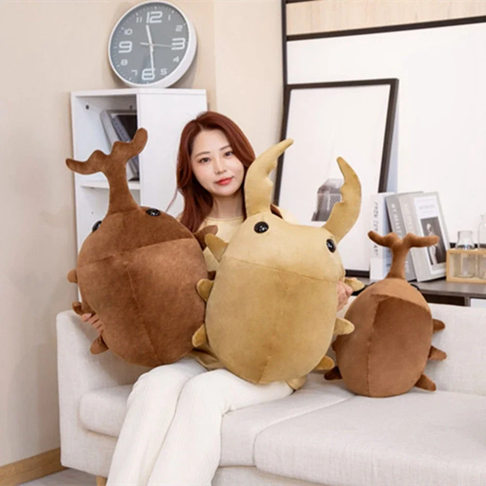 

50cm Cartoon Funny Brown One-Horned Fairy Earth Yellow Beetle Plush Toy Natural Insects Series Doll Decoration Gift For Children