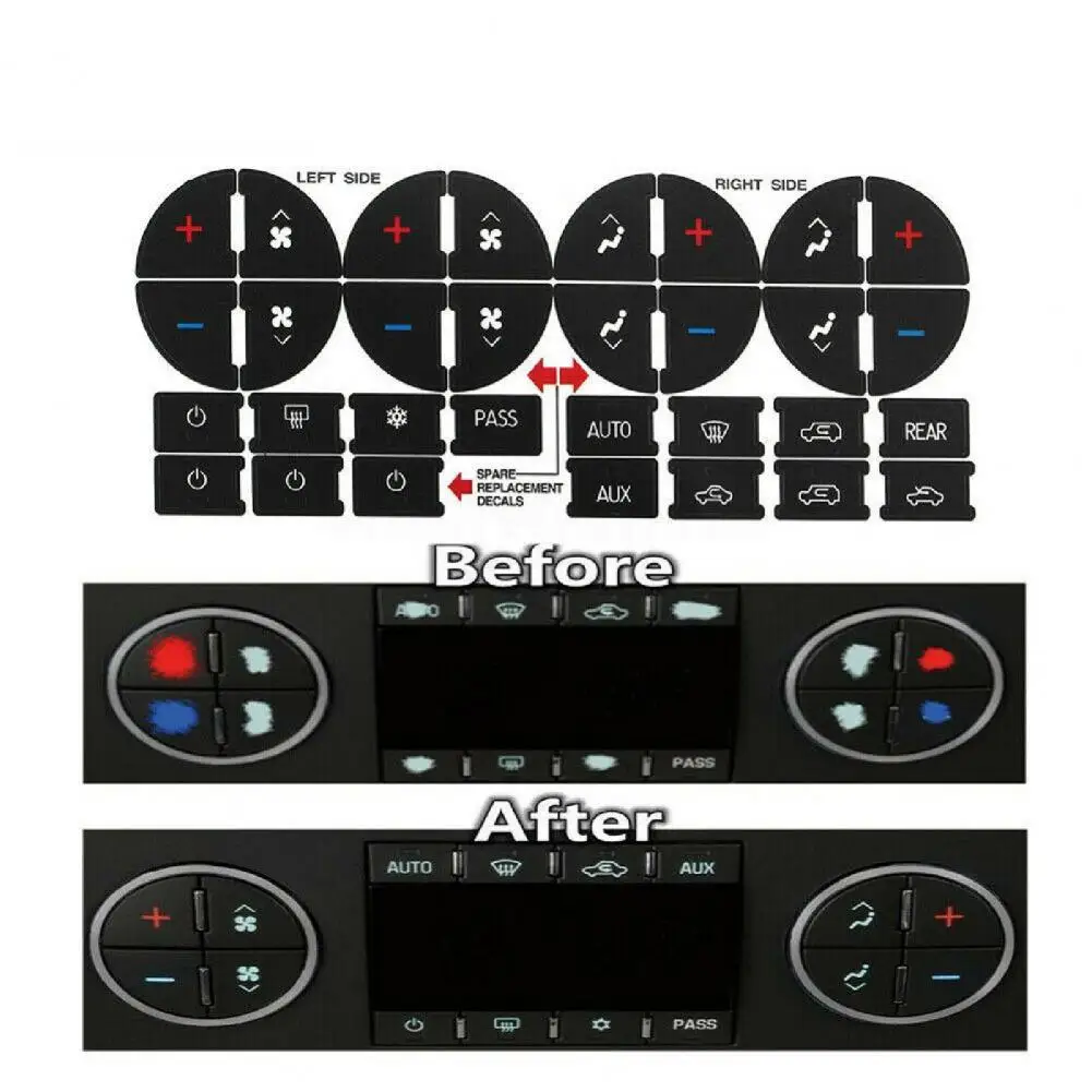 Climate Control Button Sticker Repair Replacement for ChevroletAvalanche 2007-2015 Button Sticker Sticky PVC