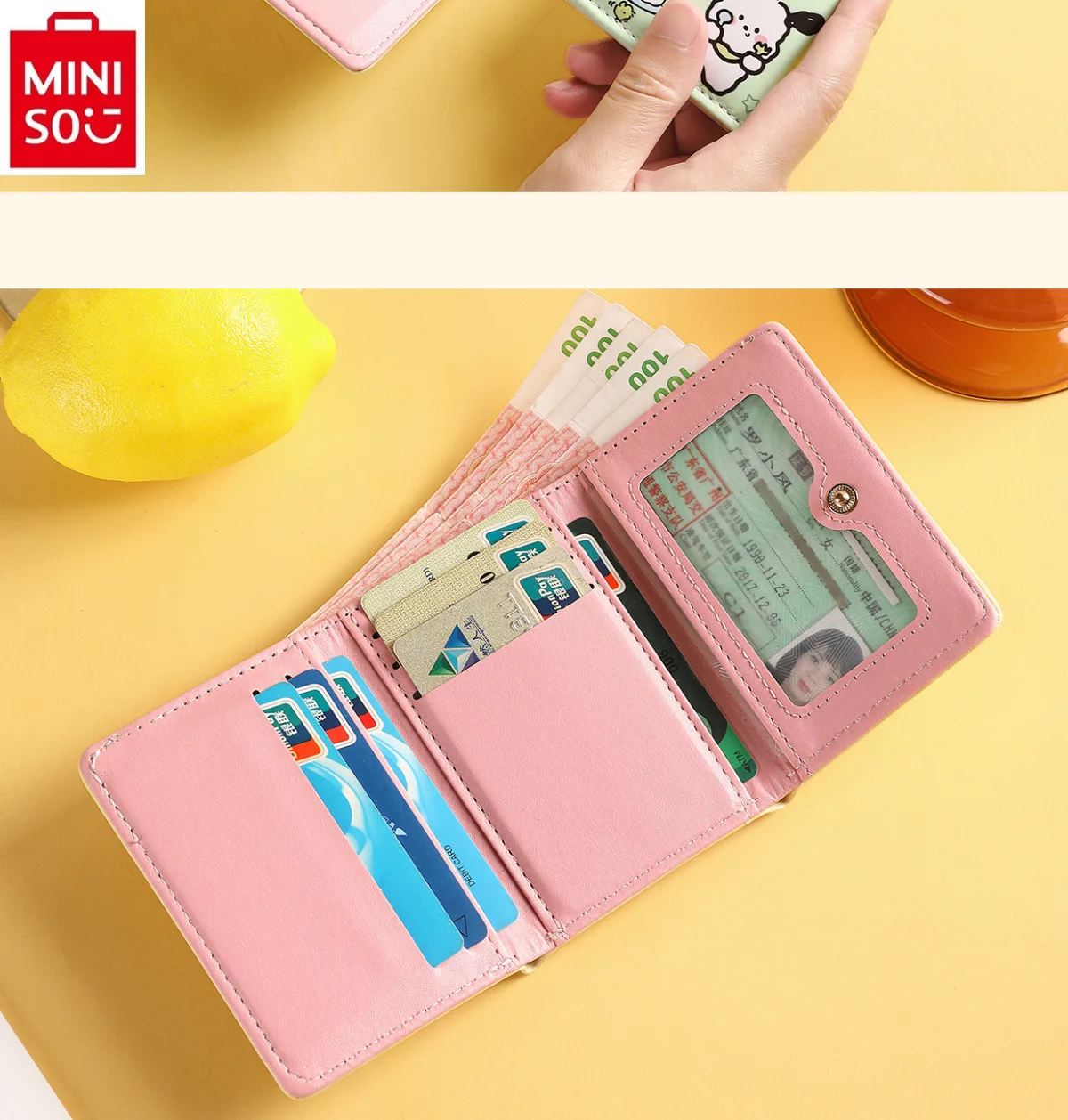 MINISO Disney Cartoon Winnie Bear Short Wallet Cute, Sweet, Thin Girl Wallet Card Bag Girl Heart Zero Wallet