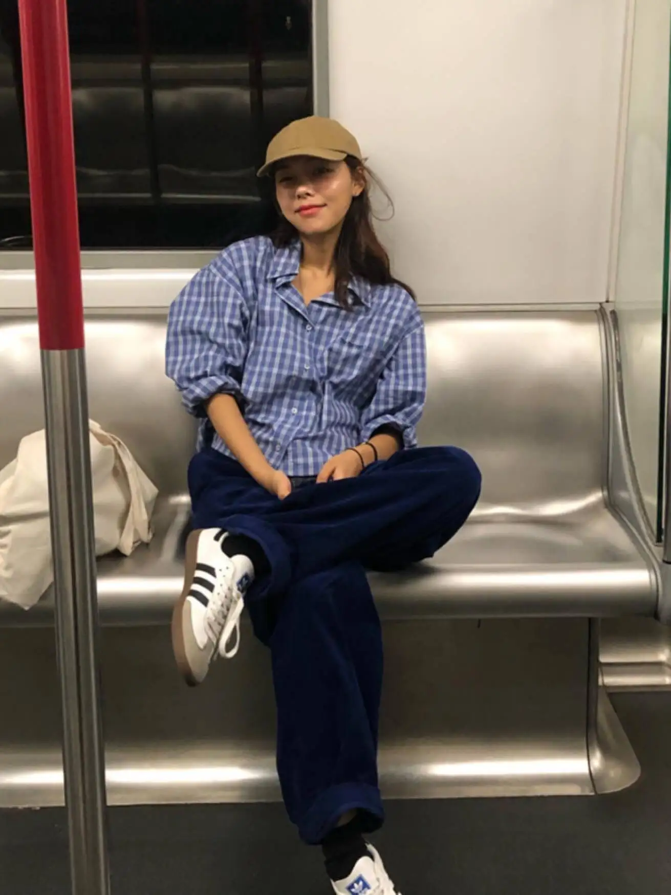 Blu Plaid ort/Long irt Loose Fit Button Design Cotone Coreano Sle Pendolari Faion Uomo Donna ex Traspirante Confortevole