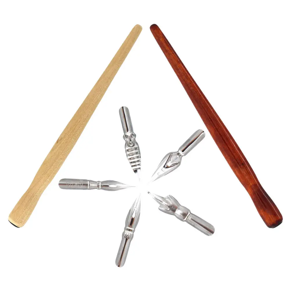 1Set Professional Dip Pen Holder Wood Handle with Replaceable Nibs Smooth Line Control for Calligraphy Comics Engraving Artwork