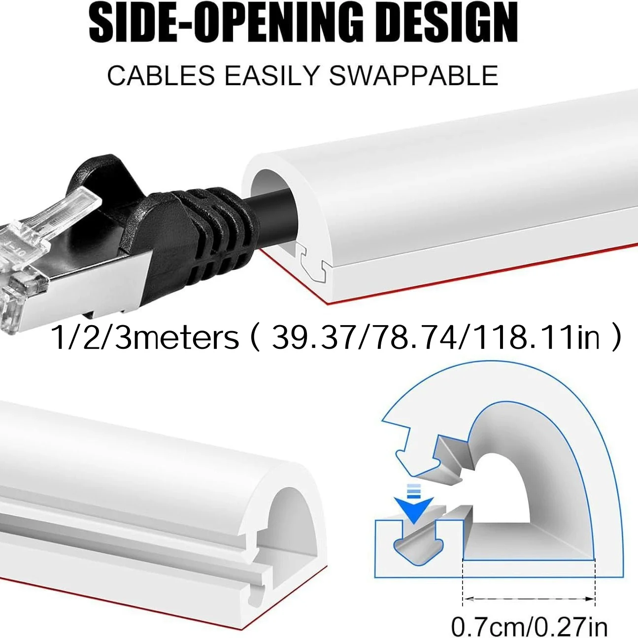 1pc 1/2/3meters Floor Cord Cover Self-Adhesive Durable Extension Wiring Duct Protector Arc Power Cable Protector Home Outdoor