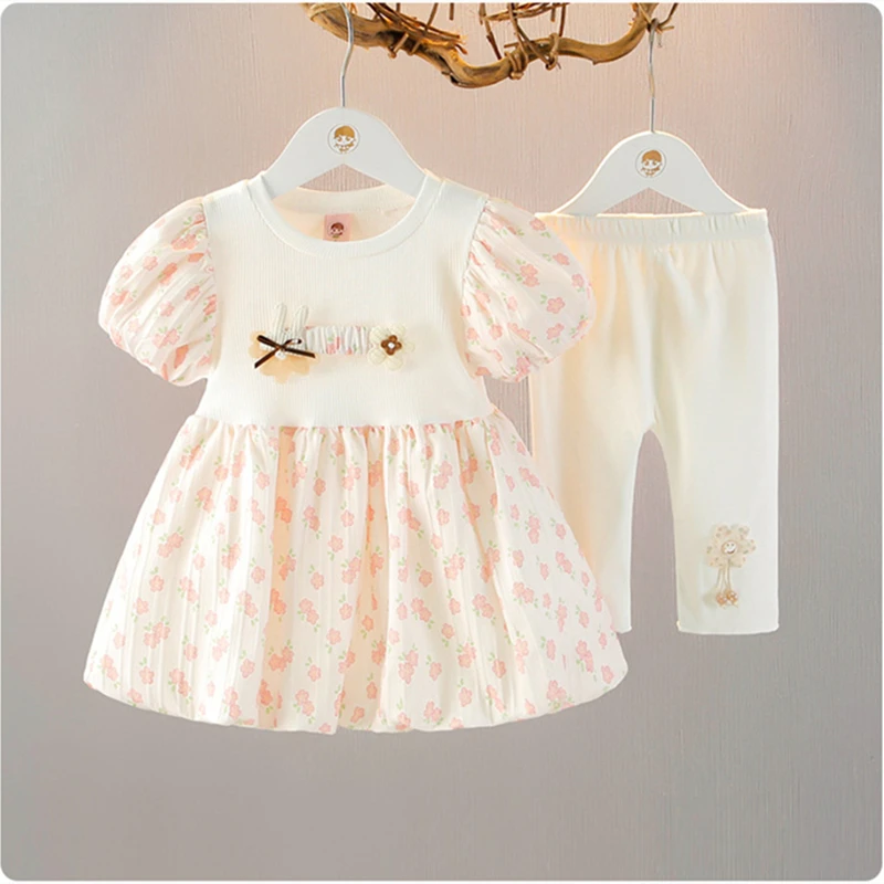 

9M-4T summer children kids girls fashion cute short sleeve dress pants sets suits