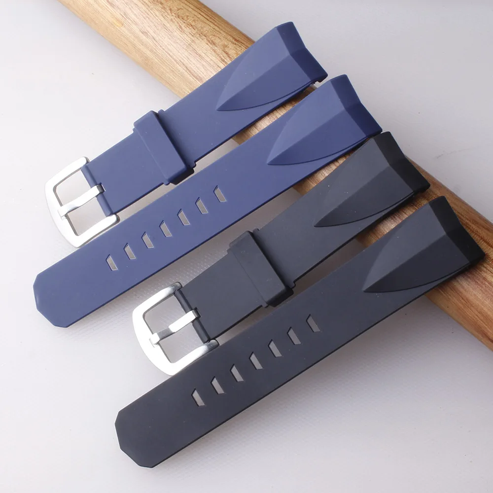 أربطة ساعات من المطاط السيليكوني لكأس كوروم أدميرال منحني نهاية حزام معصمه سوار بدون مشبك 22 مللي متر 24 مللي متر أسود أزرق