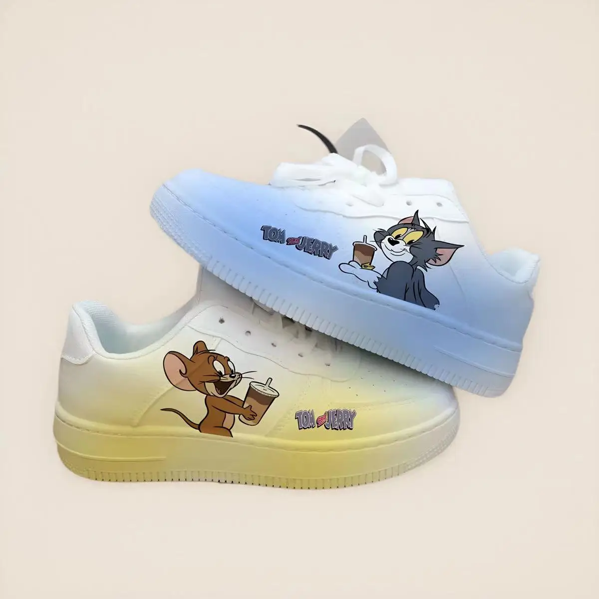 

real pictures 2025 new cat and mouse student Canvas shoes Unique Design Casual blue yellow Tom and Jerry plus size women's shoes