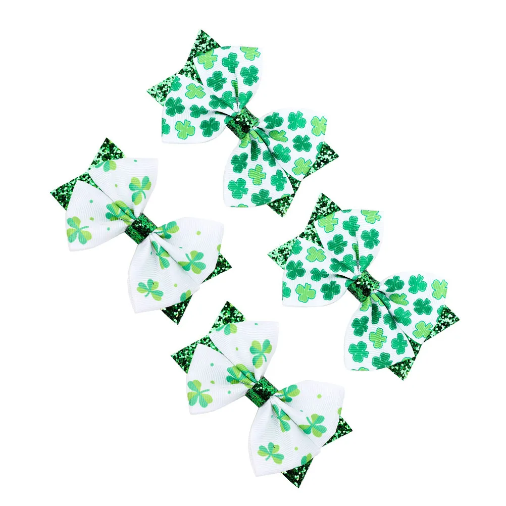 

4Pcs Green Bowknot Hair Clips for Lovely Bright Color Cute Hair Accessories St Patrick's Day Gift Bow Clip Clover