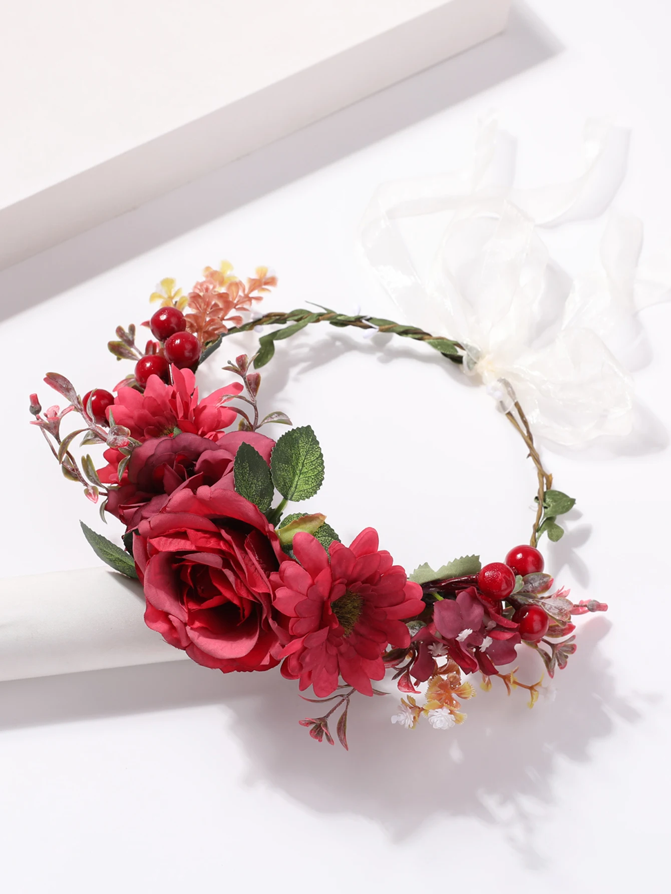 Pink white flower wreath hair hoop fairy aura headwear retro forest style flower wreath headwear accessories