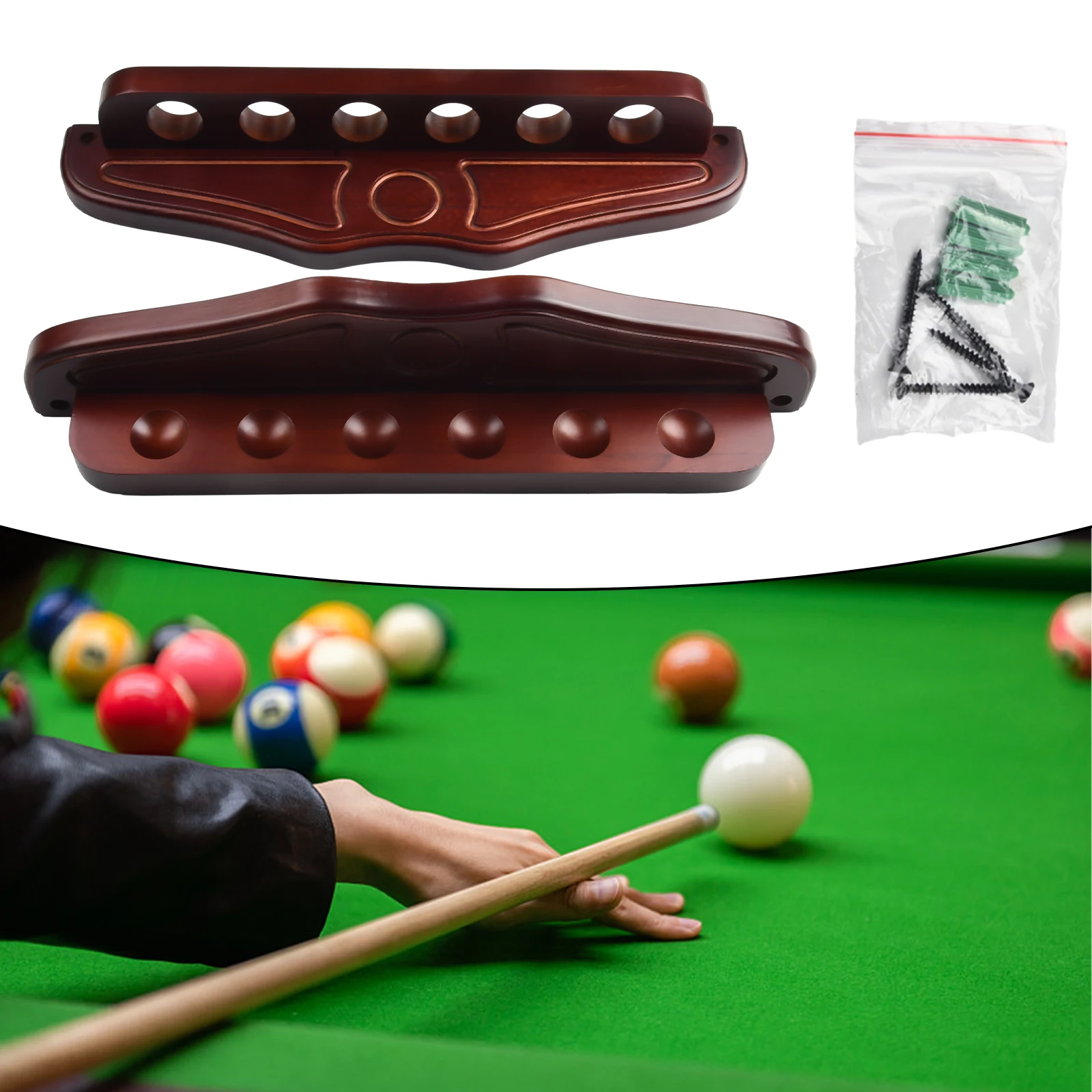 Wooden Pool Cue Storage Rack with 6 Dedicated Slots for Snooker Billiard Wall Installable for Game Room Efficiency