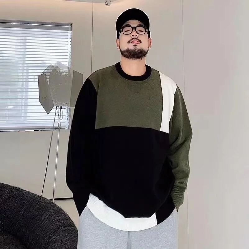 

Мужской свитер свободного кроя с круглым вырезом, осенне-зимний, больших размеров, модный повседневный трикотажный свитер для высоких и полных мужчин