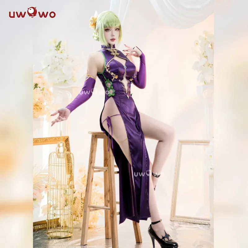 

qq28LQIN STOCK UWOWO C.C. Code Geass: C.C. CC Cheongsam Cosplay Purple Dress Halloween Costume